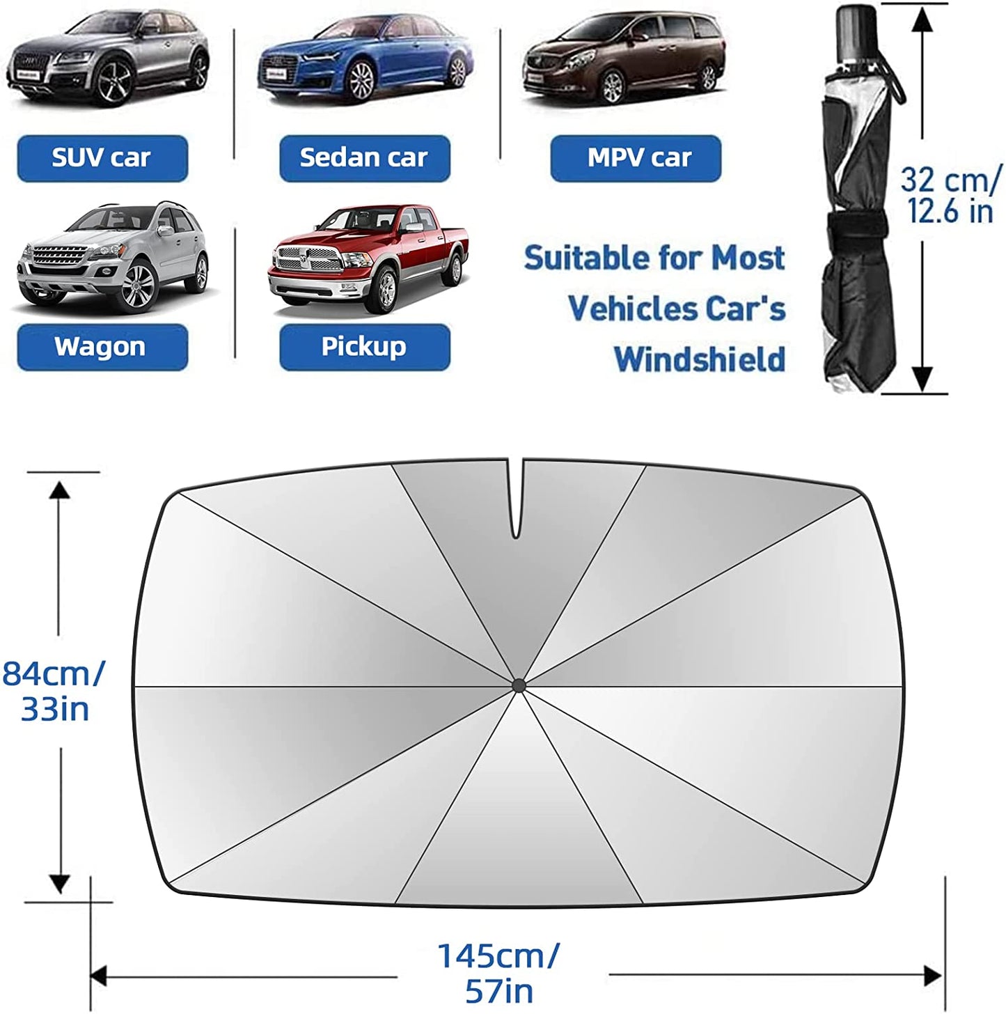 Brill™ Windshield Sun Shade Umbrella - Fits every vehicle!