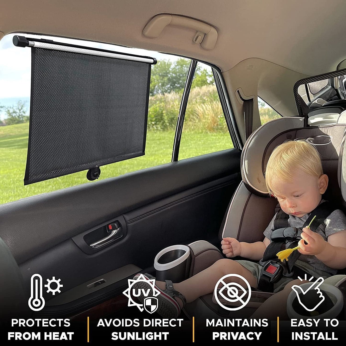 BrillGifts™ Retractable Window Roller Sunshade For Car/Room