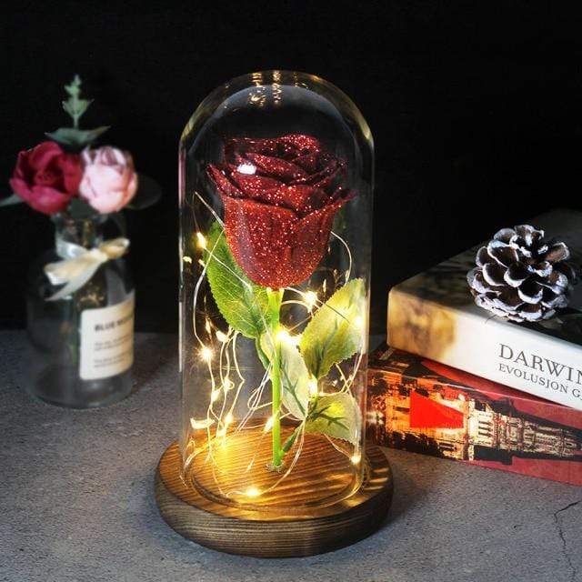 Artificial & Dried Flowers DIYOS™ Enchanted Sparkly Rose Love Red - DiyosWorld