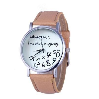 Wathever, I'm Late Anyway Letter Print Watch Beige - DiyosWorld