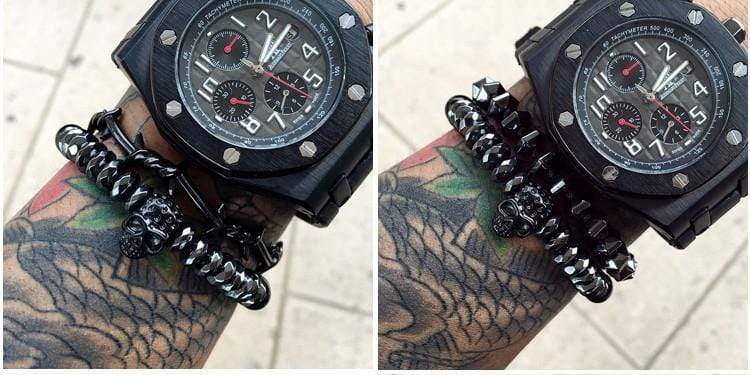 Black Titanium Steel Skull and Metal Crown Bracelet - DiyosWorld