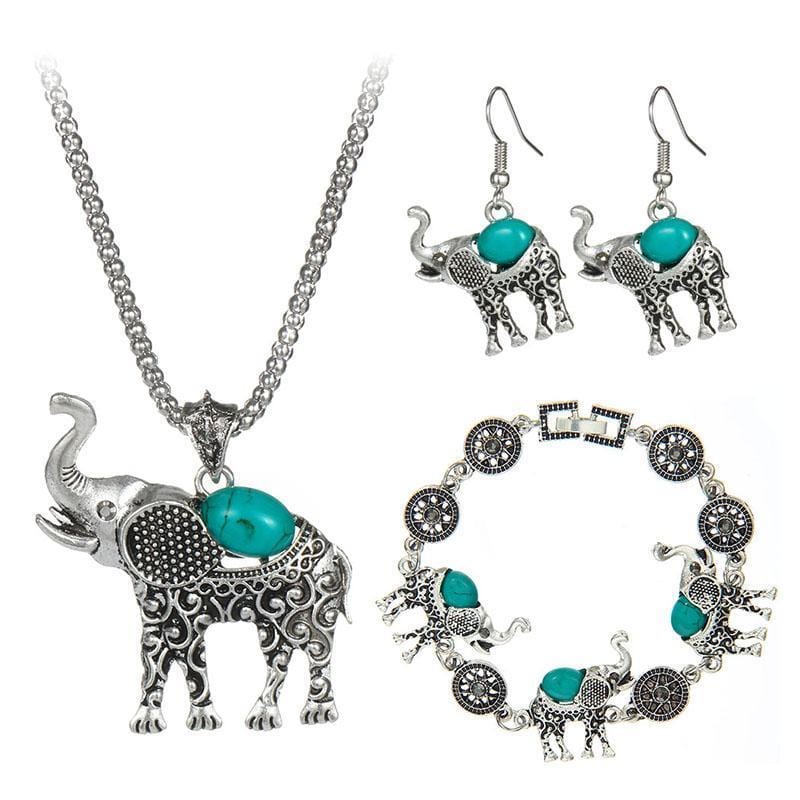 Bohemian Style Elephant Shape Necklace/Bracelet/Earring Set - DiyosWorld