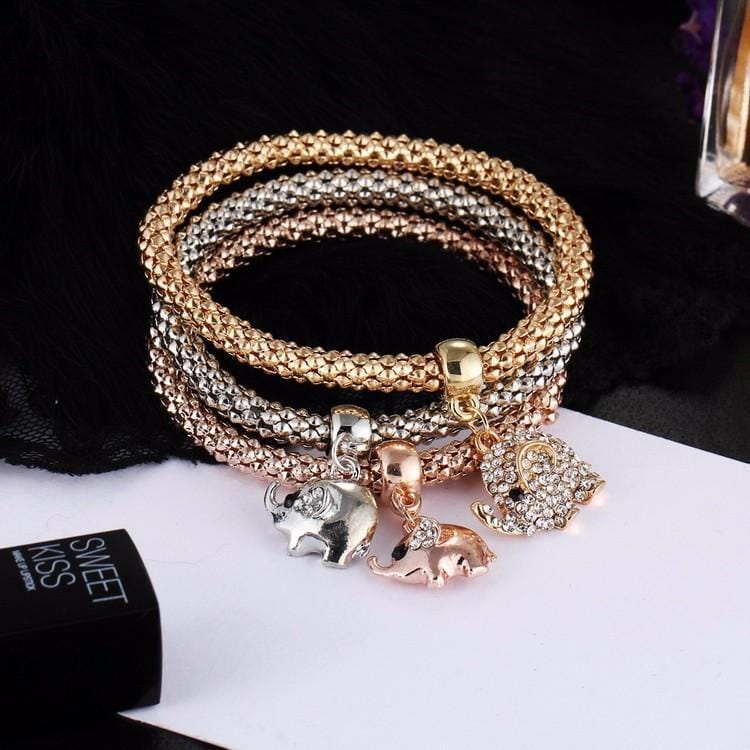 Charm Bracelets 3 Pcs Set Crystal Owl/Crown/Elephant Charm Bracelet - DiyosWorld