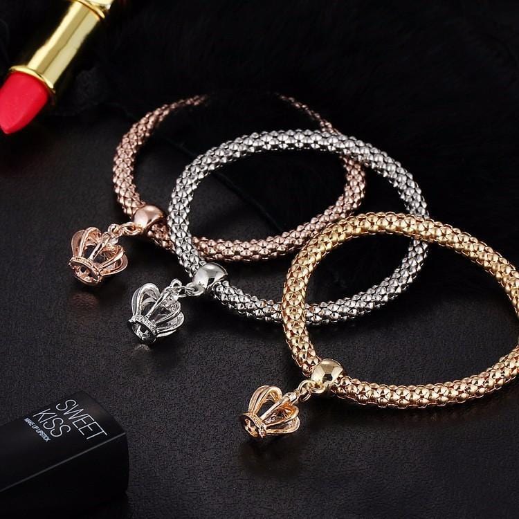 Charm Bracelets 3 Pcs Set Crystal Owl/Crown/Elephant Charm Bracelet - DiyosWorld