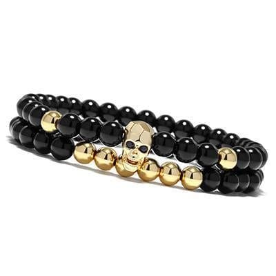 Charm Bracelets Skull Bracelets Set Elastic Black Beads Chain Gold - DiyosWorld