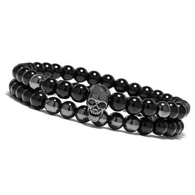 Charm Bracelets Skull Bracelets Set Elastic Black Beads Chain Gun Black - DiyosWorld