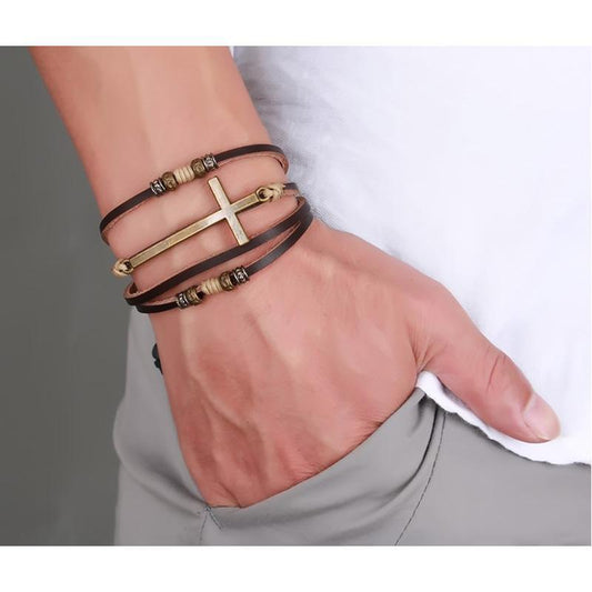 Charm Bracelets Real Leather Cross Bracelet - DiyosWorld