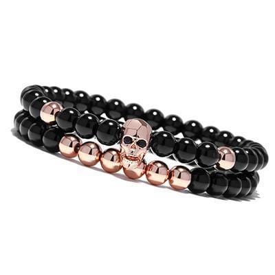 Charm Bracelets Skull Bracelets Set Elastic Black Beads Chain Rose Gold - DiyosWorld