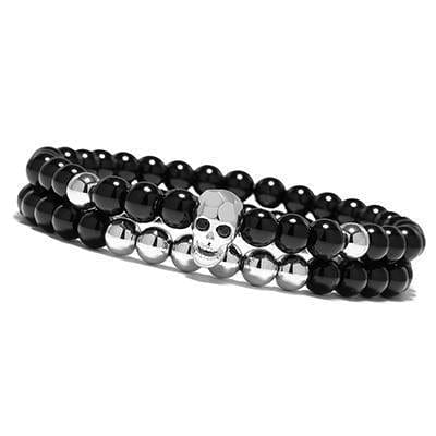 Charm Bracelets Skull Bracelets Set Elastic Black Beads Chain Silver - DiyosWorld