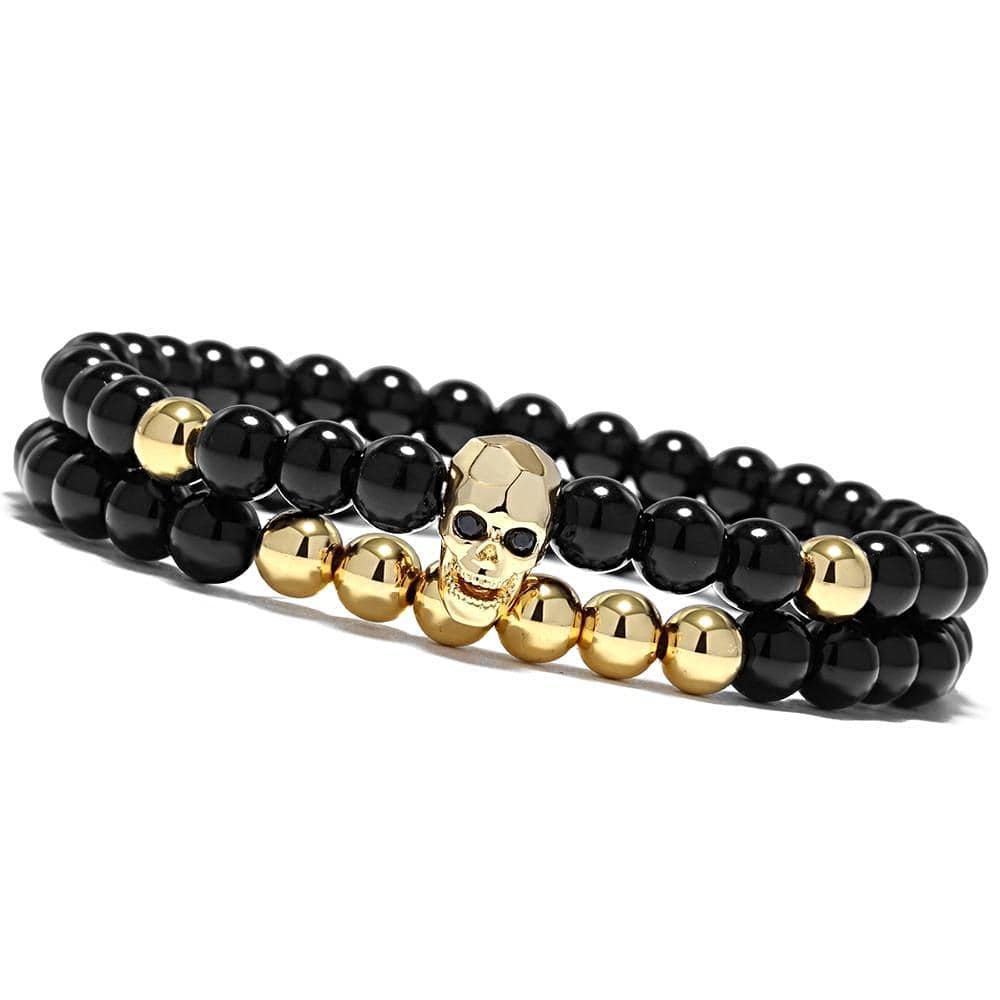 Charm Bracelets Skull Bracelets Set Elastic Black Beads Chain - DiyosWorld