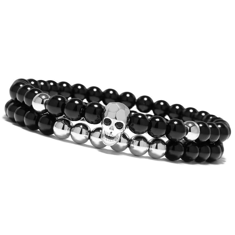 Charm Bracelets Skull Bracelets Set Elastic Black Beads Chain - DiyosWorld