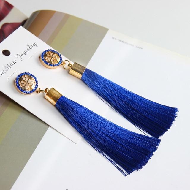 Drop Earrings Bohemian Crystal Dangle Tassel Earrings blue 2 - DiyosWorld