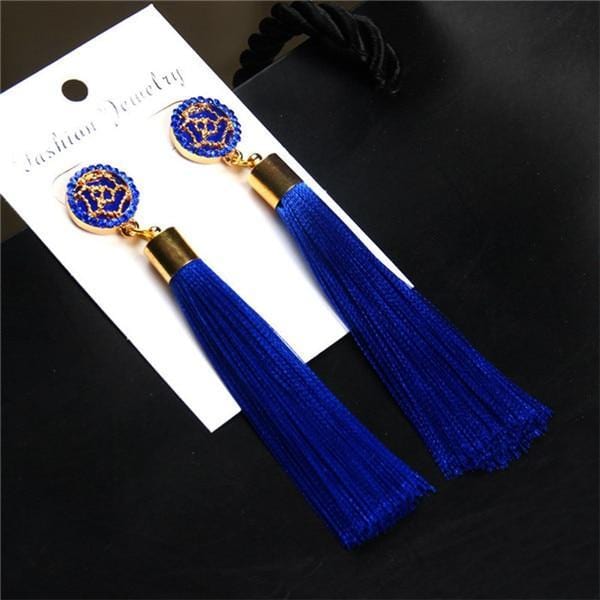 Drop Earrings Bohemian Crystal Dangle Tassel Earrings blue - DiyosWorld