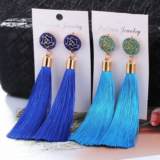 Drop Earrings Bohemian Crystal Dangle Tassel Earrings - DiyosWorld