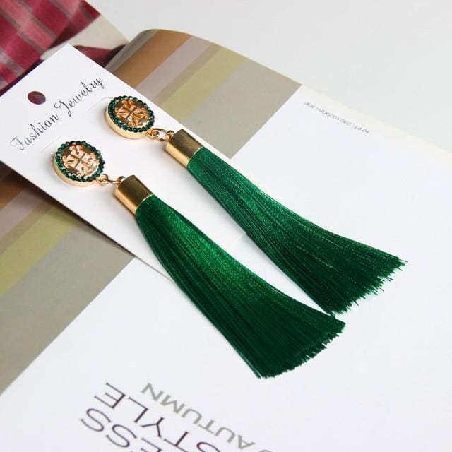 Drop Earrings Bohemian Crystal Dangle Tassel Earrings green 2 - DiyosWorld