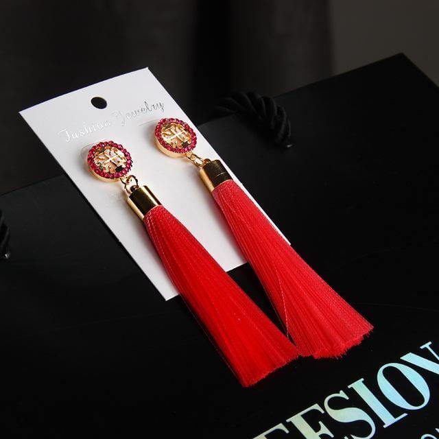 Drop Earrings Bohemian Crystal Dangle Tassel Earrings red 2 - DiyosWorld