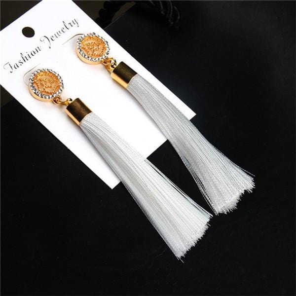 Drop Earrings Bohemian Crystal Dangle Tassel Earrings white - DiyosWorld