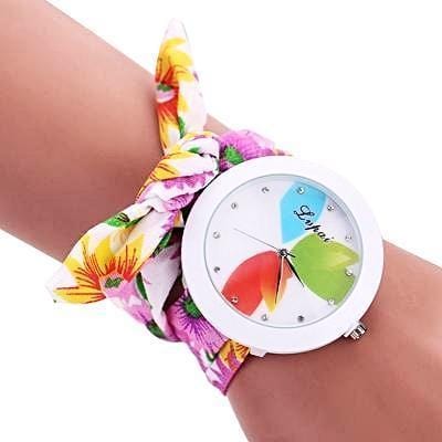 Home Cloth Bracelet/Scarves strap Crystal Studded Wrist Watch Yellow - DiyosWorld