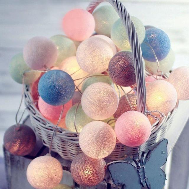 LED Night Lights LED Cotton Ball Garland Lights String Macaron-A16 / 1.5M10LED-Battery - DiyosWorld