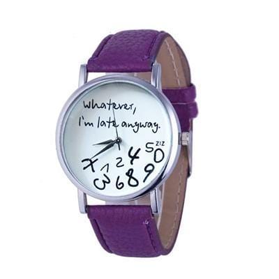 Wathever, I'm Late Anyway Letter Print Watch Purple - DiyosWorld