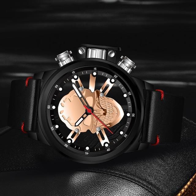 Quartz Watches Punk 3D Hollow Skull Watch Copper - DiyosWorld