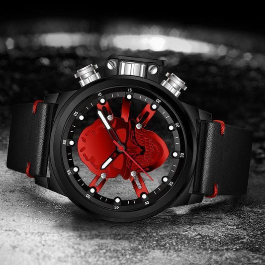 Quartz Watches Punk 3D Hollow Skull Watch Red - DiyosWorld