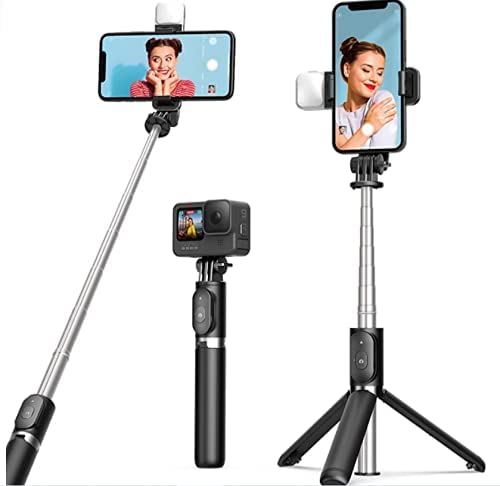 Selfie Sticks 6 In 1 Wireless Bluetooth Selfie Stick Black With Flash Light - DiyosWorld