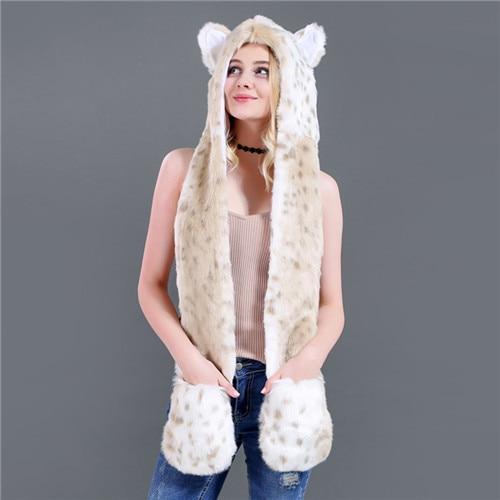 Skullies & Beanies Animal Printed Faux Fur 3 in 1 Scarf - DiyosWorld