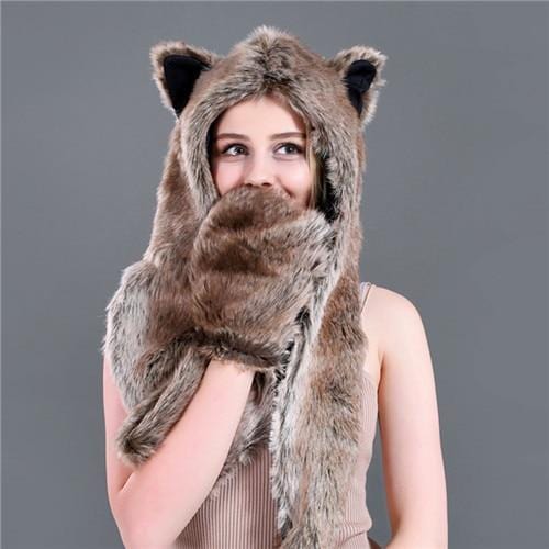 Skullies & Beanies Animal Printed Faux Fur 3 in 1 Scarf - DiyosWorld