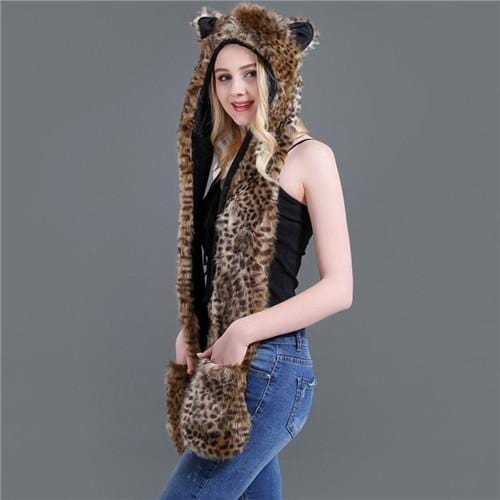 Skullies & Beanies Animal Printed Faux Fur 3 in 1 Scarf - DiyosWorld