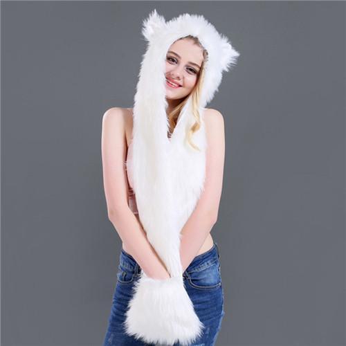 Skullies & Beanies Animal Printed Faux Fur 3 in 1 Scarf White - DiyosWorld