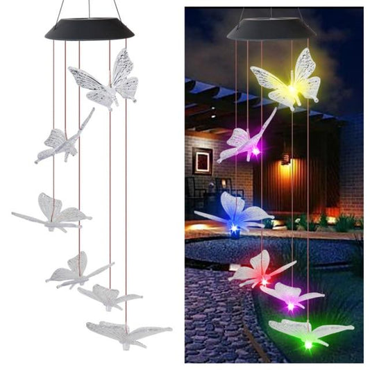 Solar Lamps LED Solar Power Crystal Wind Chimes Butterfly - DiyosWorld