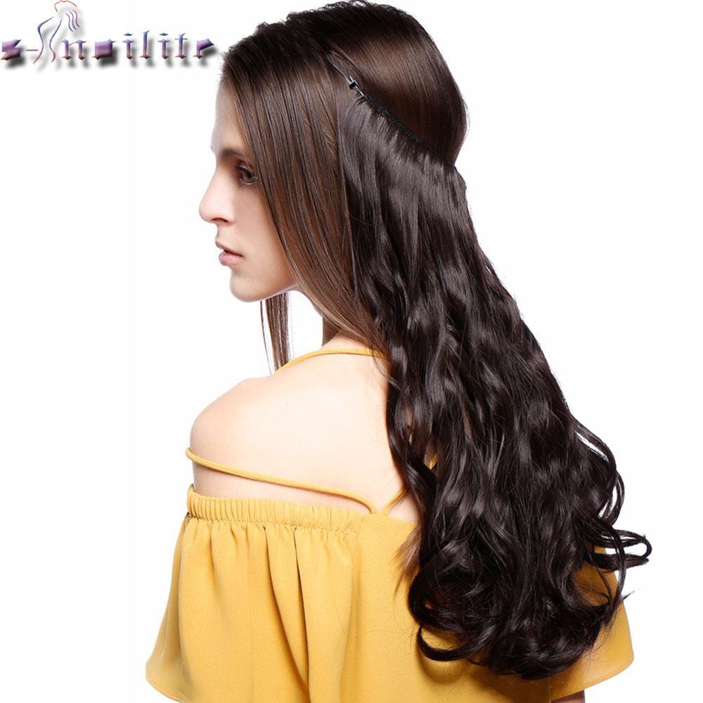 Synthetic Clip-in One Piece 20 inches Invisible Wire No Clips Hair Extensions - DiyosWorld