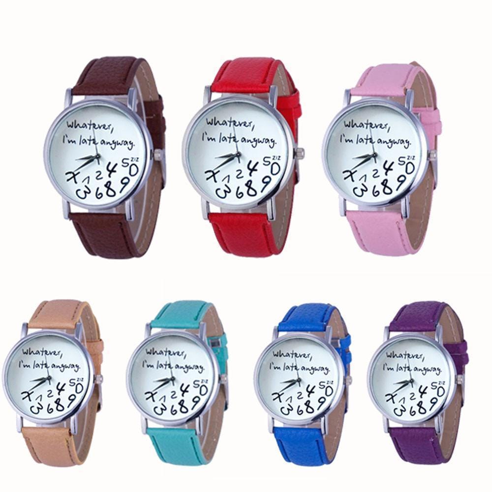 Wathever, I'm Late Anyway Letter Print Watch - DiyosWorld