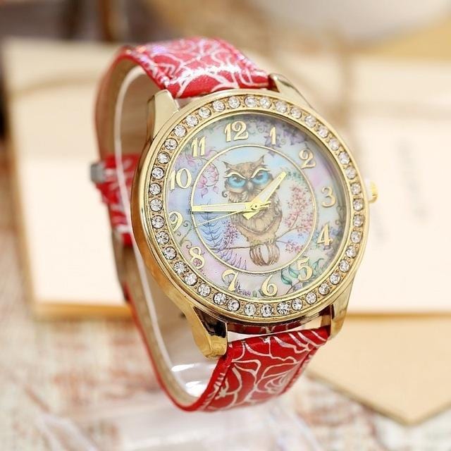 Women's Watches Super Cute Owl Design Watch Red - DiyosWorld